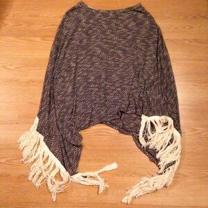 Charcoal Fringe Knit Poncho